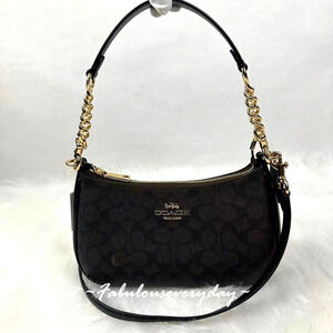 Coach Teri Shoulder/Crossbody Bag Signature Canvas/Gold/Walnut/Black CV933 NWT